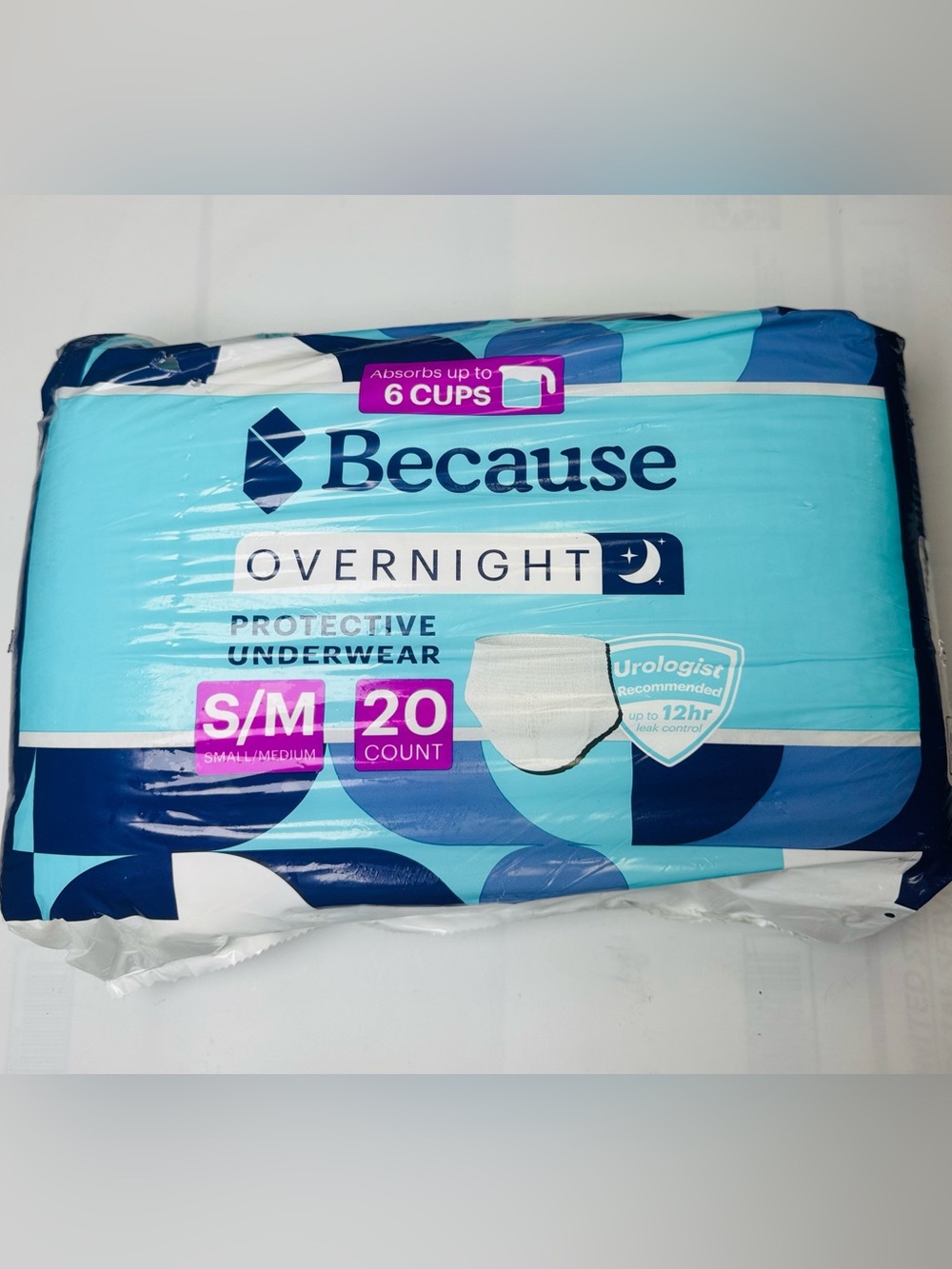 Because Overnight Protective Underwear S/M in Light Blue - 20 Count